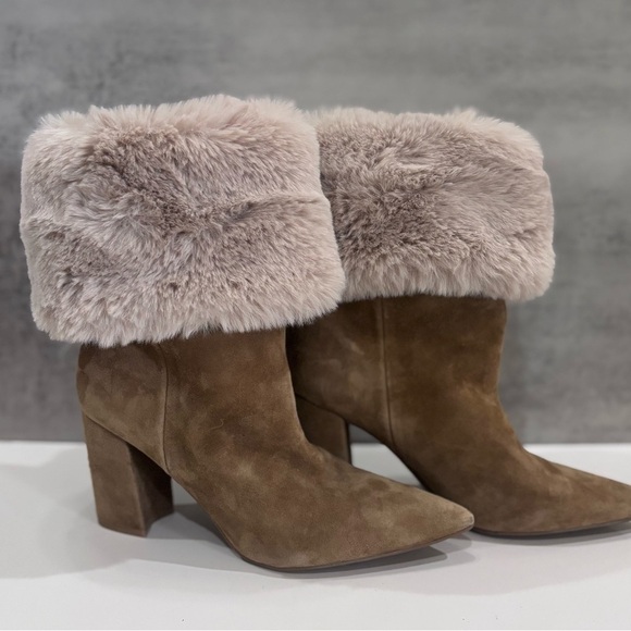 Nine West Convertible Brown Suede Faux Fur Lined Pointed Toe Ankle Boots Size 8 - Picture 10 of 11
